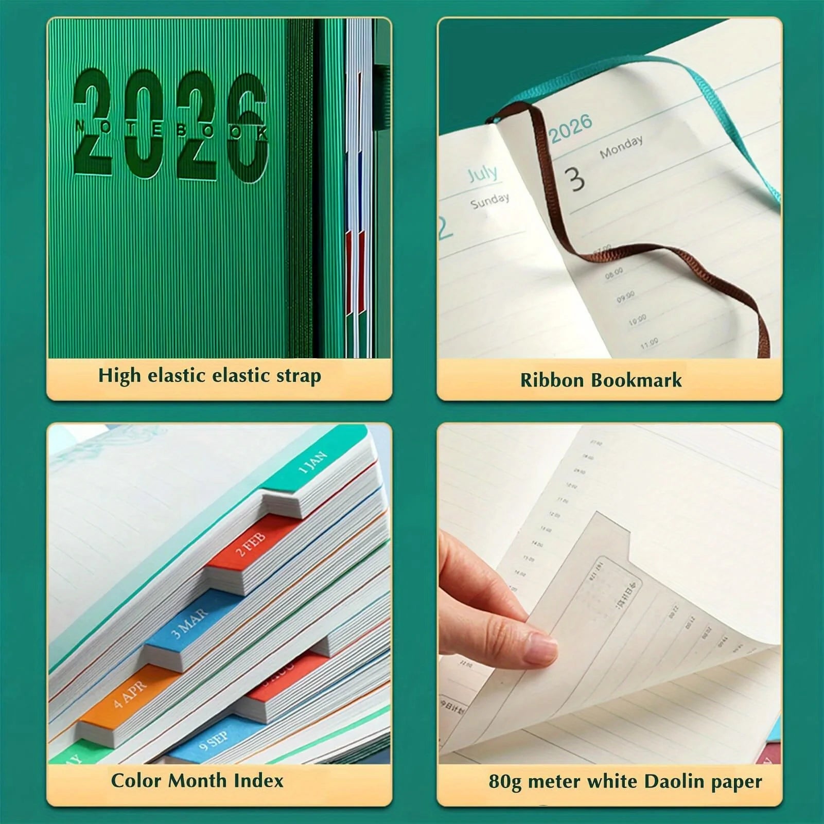 Simples Market 2026 calendar log with daily plan, 400 pages, ribbon bookmark