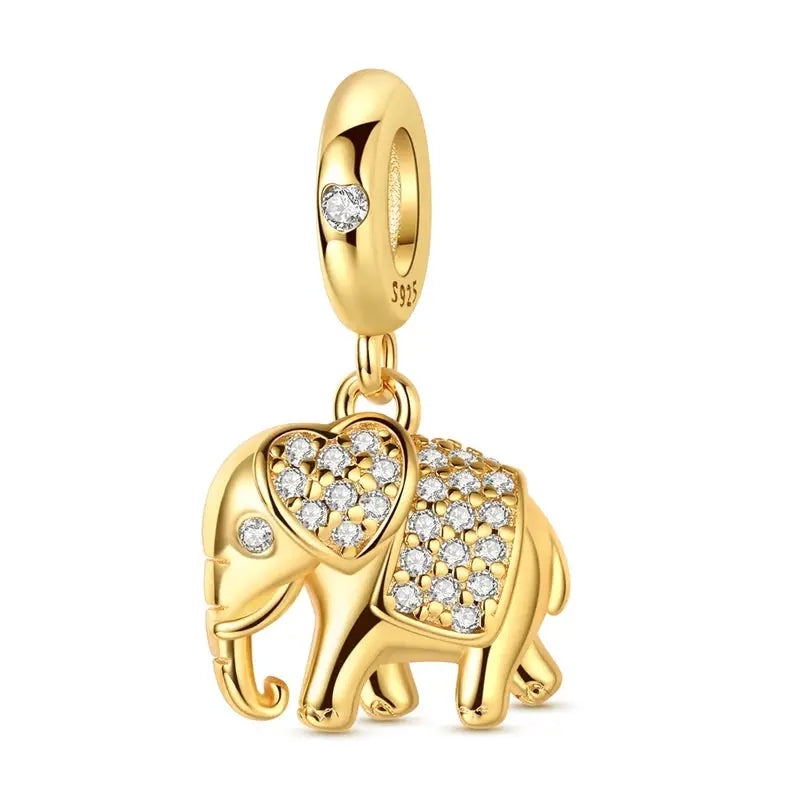 925 Sterling Silver Gold DIY Charms Beads Inlaid Zirconium Sun Leopard Pendants Fit Bracelet For DIY Jewelry Making