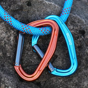 Climbing carabiner pair: CLIWIZ SGM7118 aluminum blue and orange with curved D and straight gates