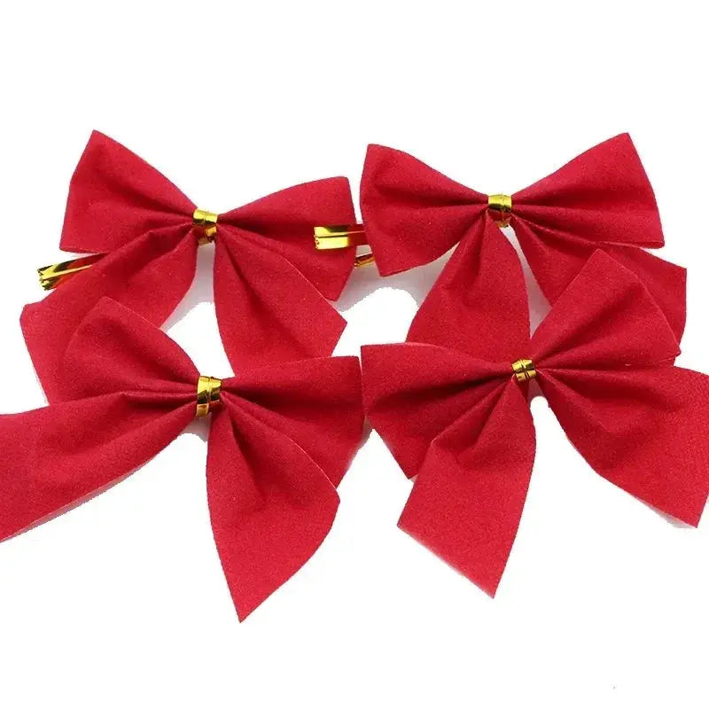 12 24 36 Pcs Christmas Bow Red Gold Mini Tree Bowknot For Home Decoration Wedding Decor New Year Party DIY Gift