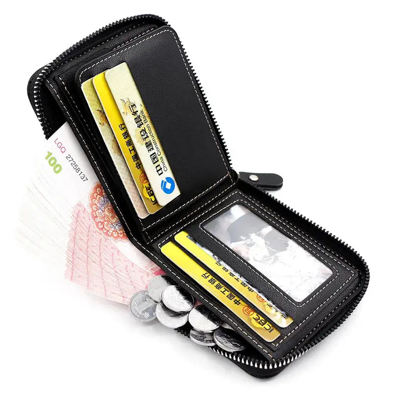 Men Zipper Wallet Short Card Holder Vintage PU Leather Coin Pocket Wallet High Quality