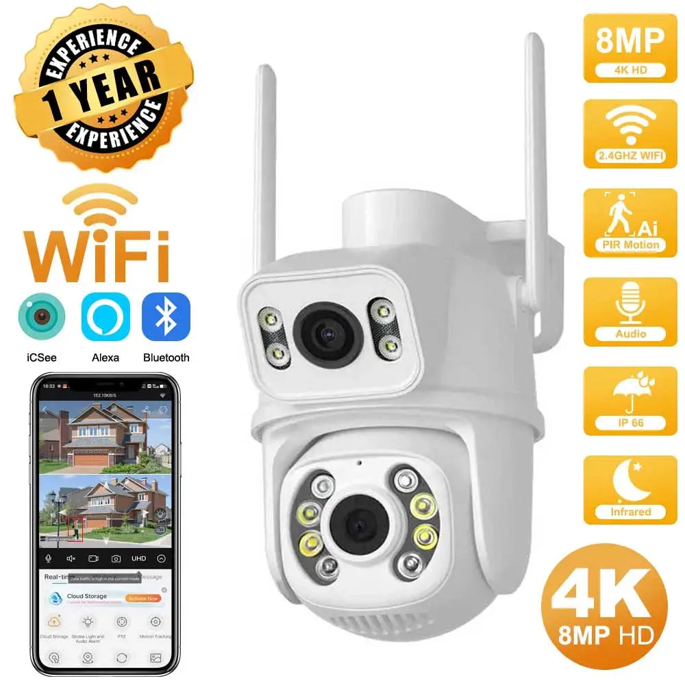 4K 8MP HD dual-lens outdoor wireless security IP camera white by Simples Market with PTZ and iCsee