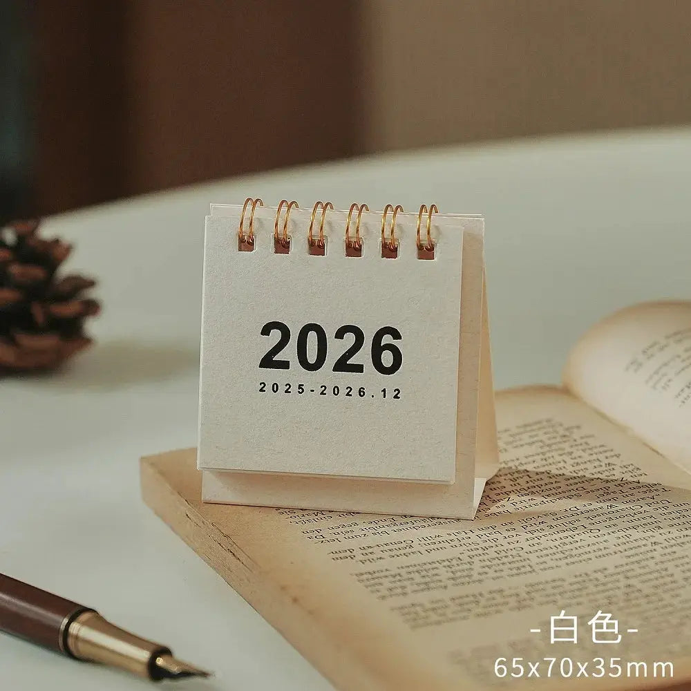 2026 mini desk calendar with copper coil binding in white