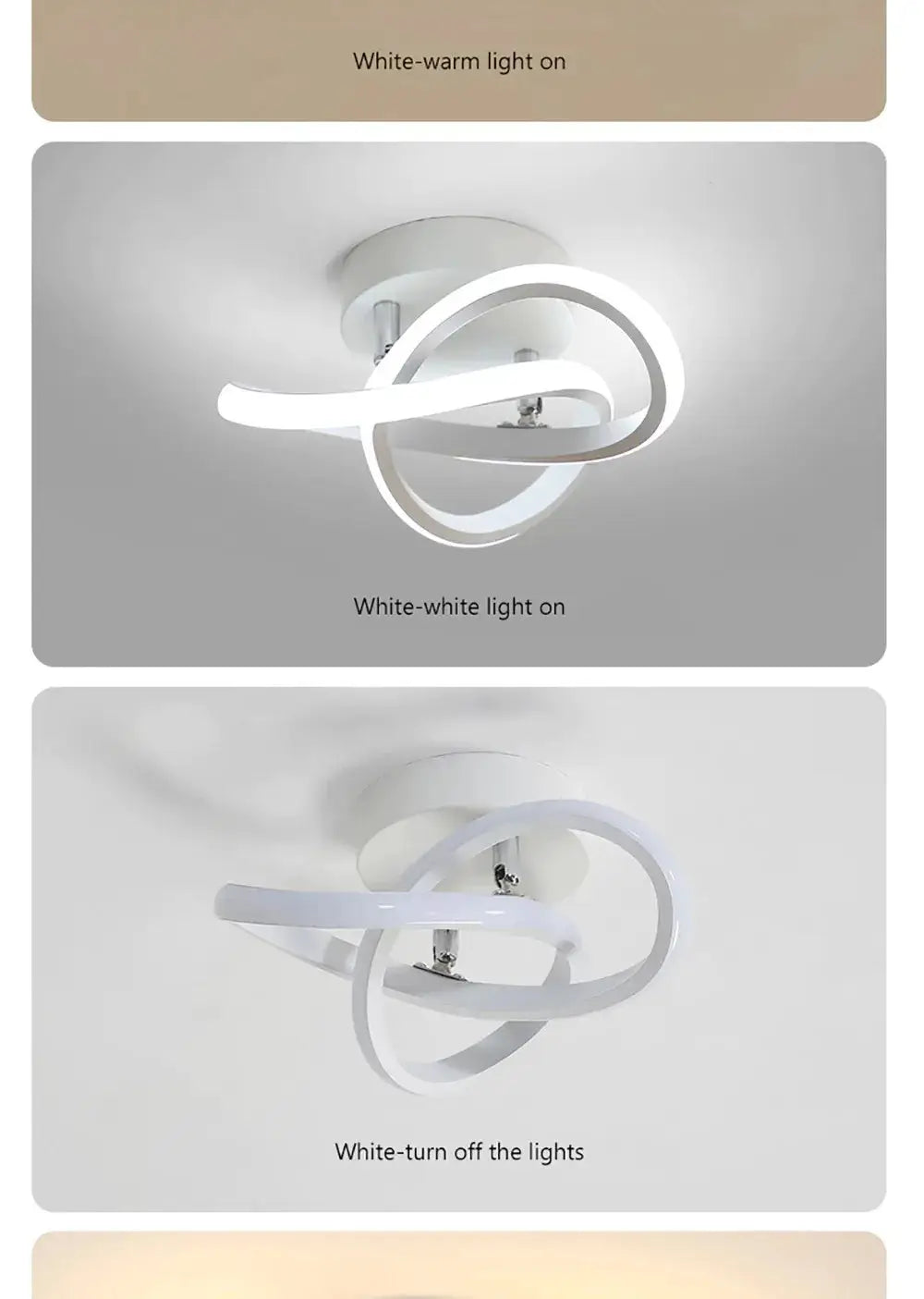 LED strip ceiling light by Simples Market with intertwined white loops, modern minimalist decor.