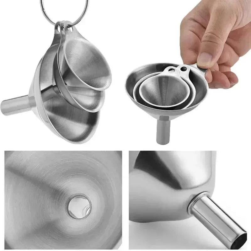 Food Grade Stainless Steel Funnel Set For Oil, Spices And Bottles, Compact Kitchen Essential