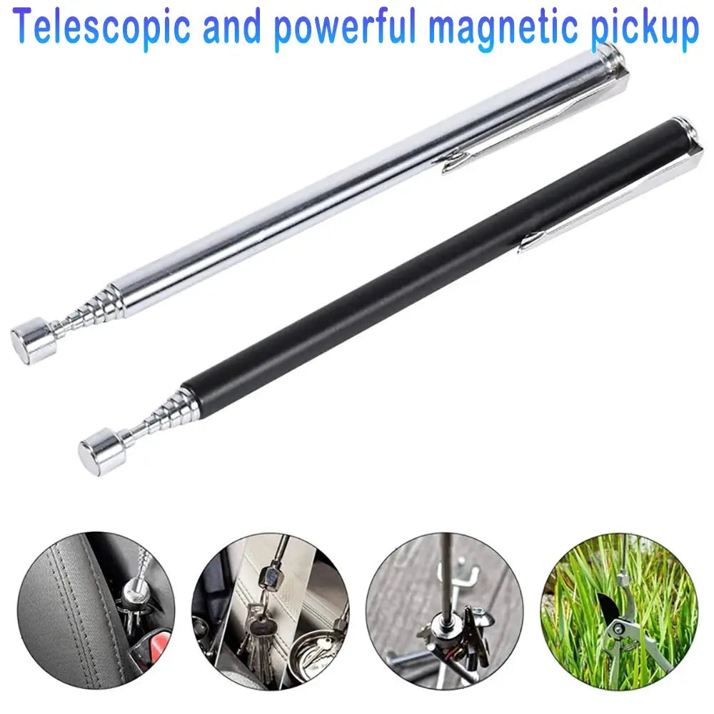 Extendable Magnetic Pickup Tool With Pen Clip Retractable Rod For Tight Spaces Portable Silver Hand Tool
