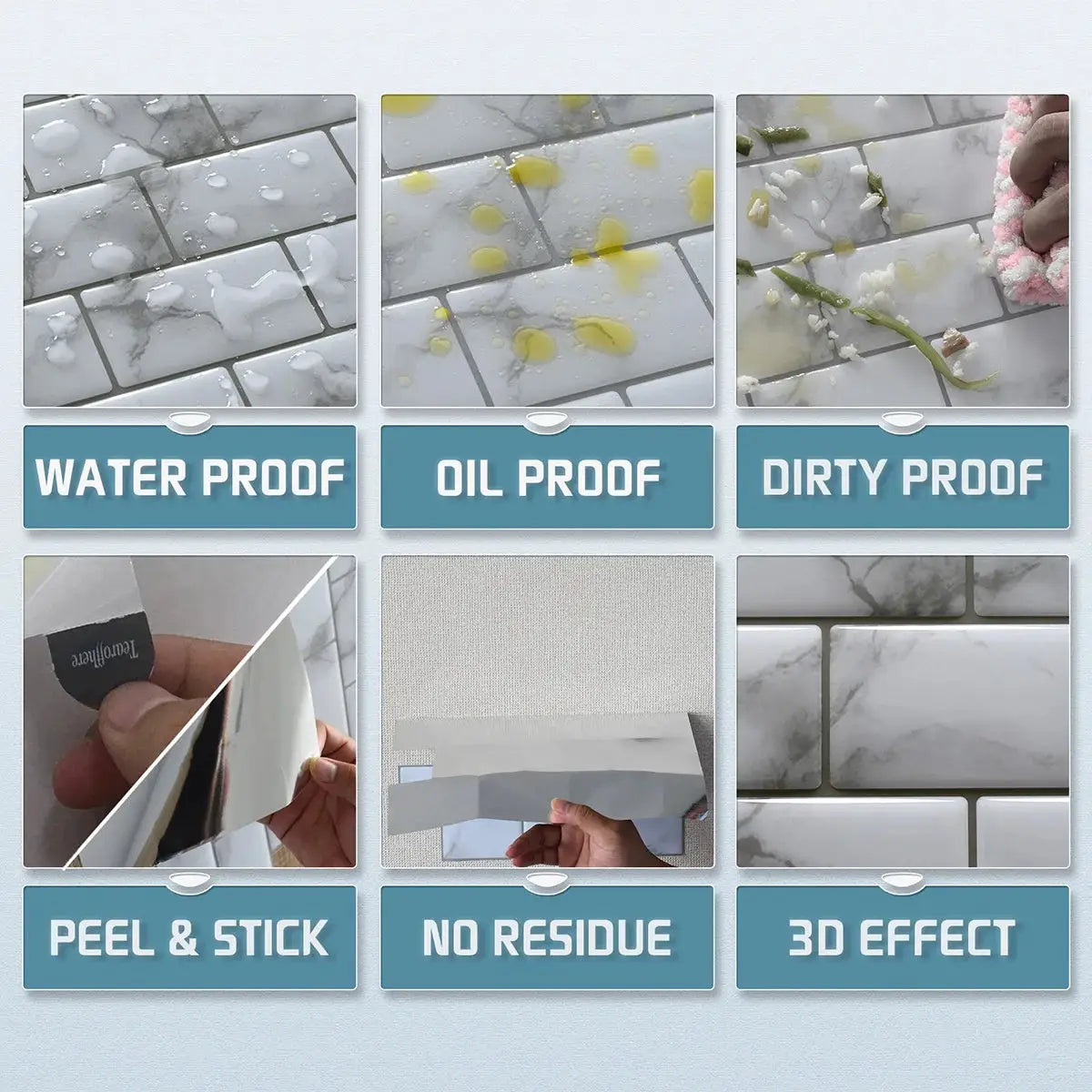 Wood grain peel-and-stick backsplash tiles, 22.86x29.97 cm, 10/30 pcs, Simples Market, waterproof and oil-proof