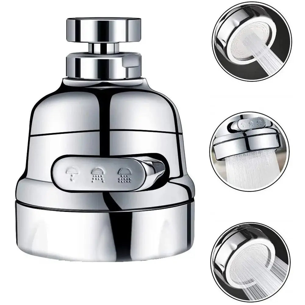 Simples Market chrome universal kitchen faucet adapter with 360° rotation and three spray modes.