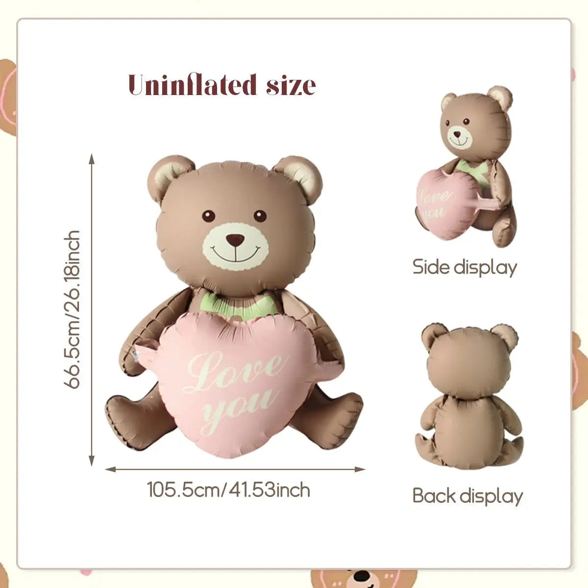 3D Lying Cartoon Matte Heart Bear Aluminum Film Balloon For Birthday Party Valentines Day Baby Shower Decor