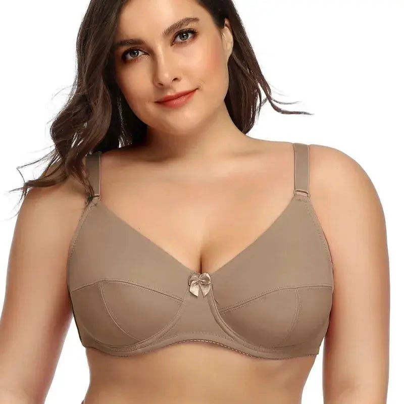Beauwear plus-size underwire bra with unpadded cups in taupe, center bow