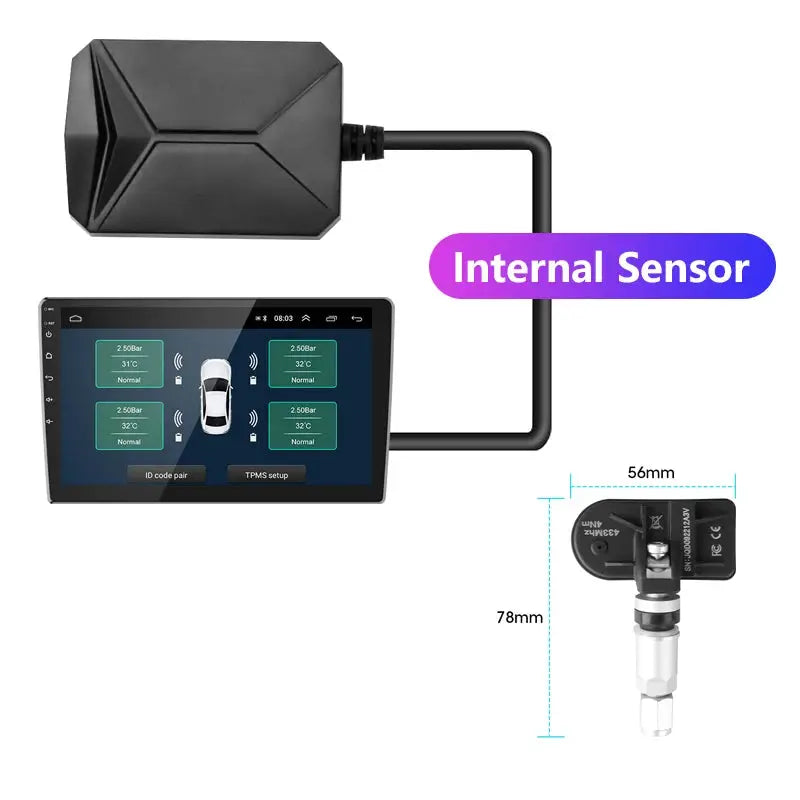 Simples Market JMCQ USB Android TPMS tire pressure monitoring system with internal sensor and car navigation head unit