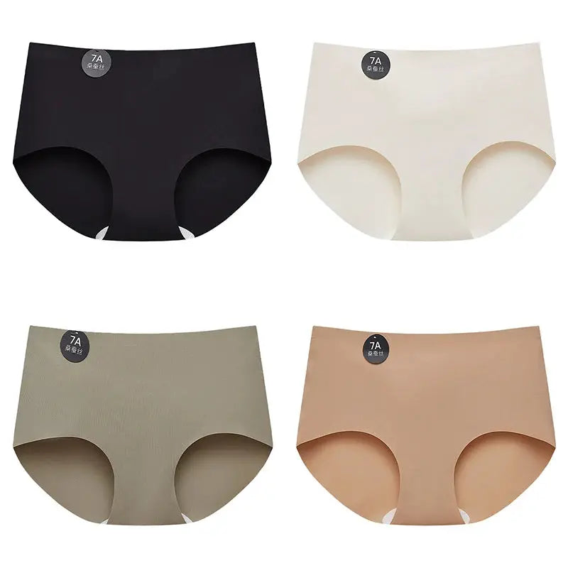 Falllsweet 4-Piece Silk Briefs Set for Women by Simples Market; seamless mulberry silk underwear in black white gray nude