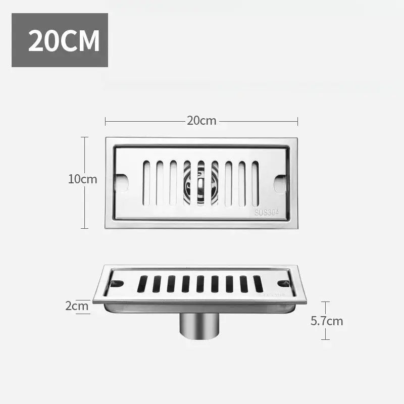 Simples Market stainless steel 304 rectangular bathroom floor drain, anti-odor, 20cm x 10cm grate with outlet