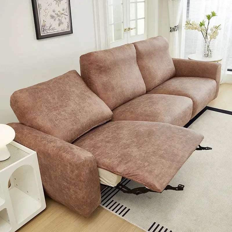 Sofa cover by Simples Market in brown composite PU fabric, waterproof and stretch all-inclusive for 1/2/3 seater recliners
