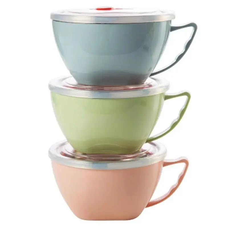 Stainless Steel Bowl With Handle Anti Scalding For Instant Noodles Mixing Bowl Kitchen Tableware Food Accessory