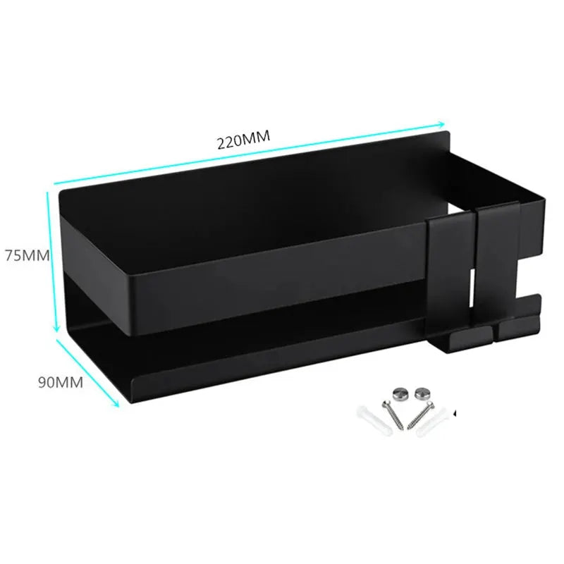 Movable bathroom shelf, black steel, no-drill, two-tier shower organizer