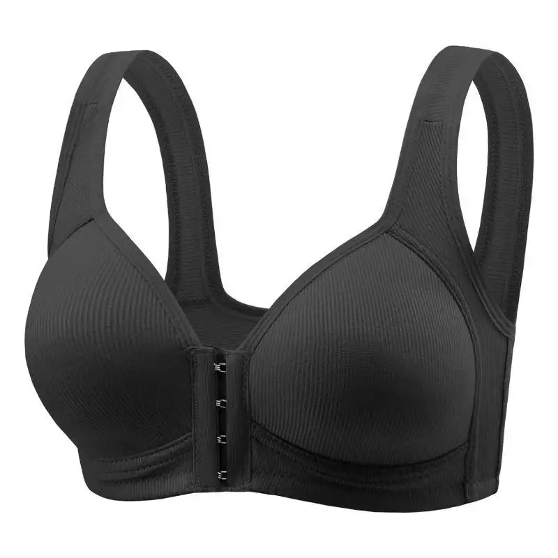 Fallsweet seamless front-closure bra, black wireless full-coverage bralette with fixed cups