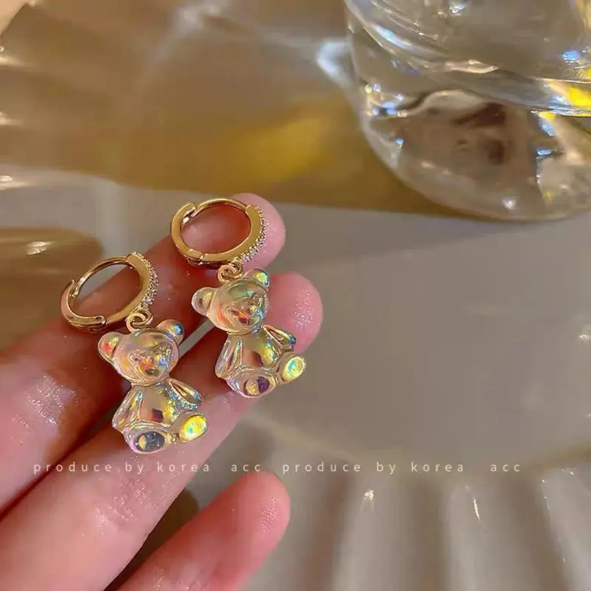 Cute Bear Drop Earrings With Cubic Zirconia In Golden Copper Trendy Party Wedding Jewelry Gift For Girls