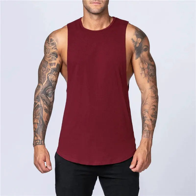 Men's Cotton Tank Top Breathable Sleeveless Gym Vest O Neck Casual Muscle Shirt For Summer Fitness