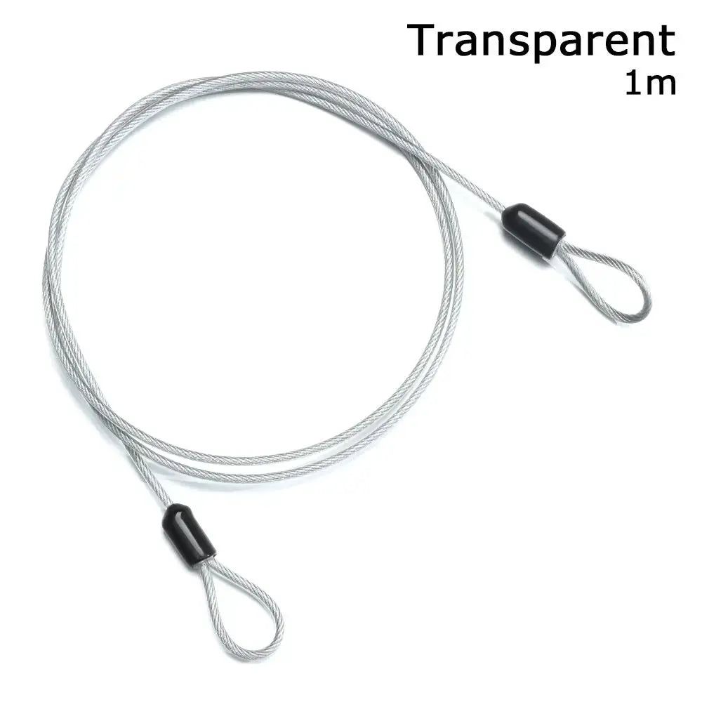 Bicycle steel cable lock, 1m, braided silver cable with looped ends and black caps