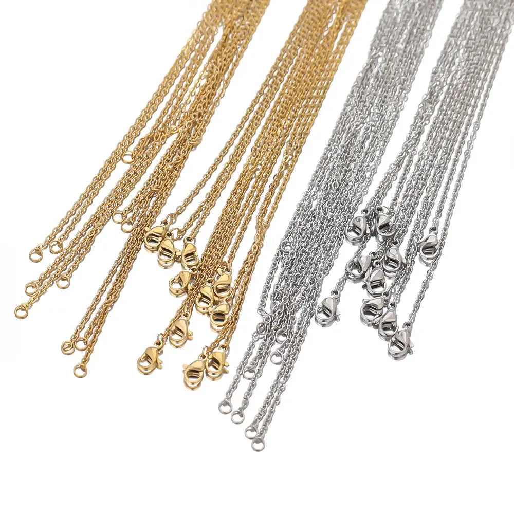 10 Pcs 50cm 2mm Gold Color Stainless Steel Link Chains Cuban Necklaces Wholesale Jewelry Making DIY Craft Supplies