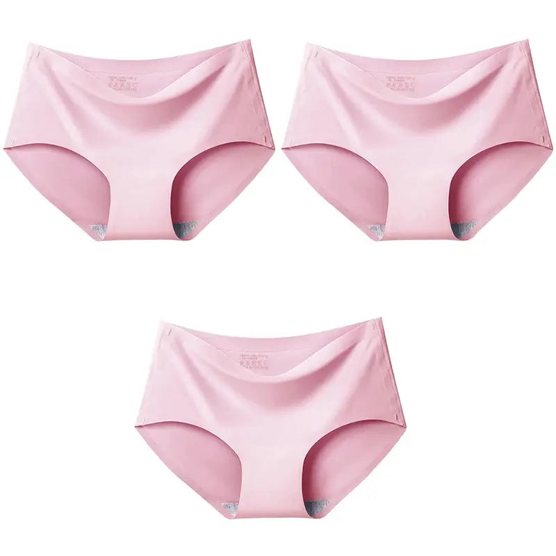 3-pack pink seamless women's panties, XXL mid-waist briefs, ice-silk breathable underwear by Simples Market