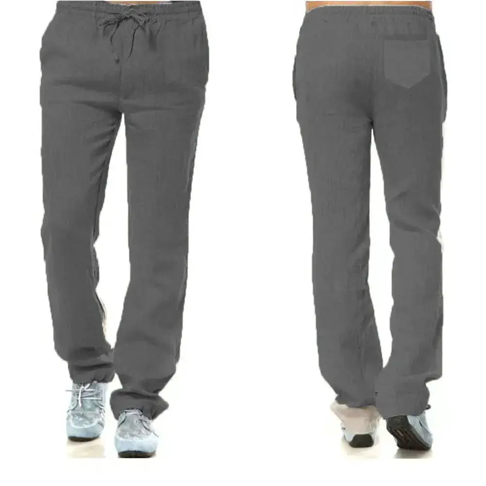 Men's Cotton Linen Pants Breathable Autumn Solid Color Linen Trousers With Elastic Waist And Straight Leg With Pockets