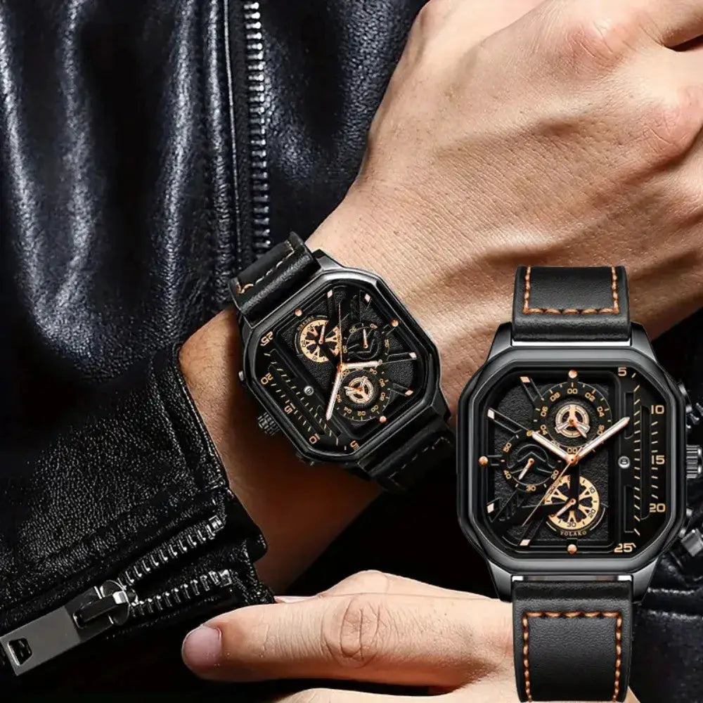 Yolako Luxury Big Dial Mens Square Watch With PU Leather Strap Alloy Case For Casual And Sports