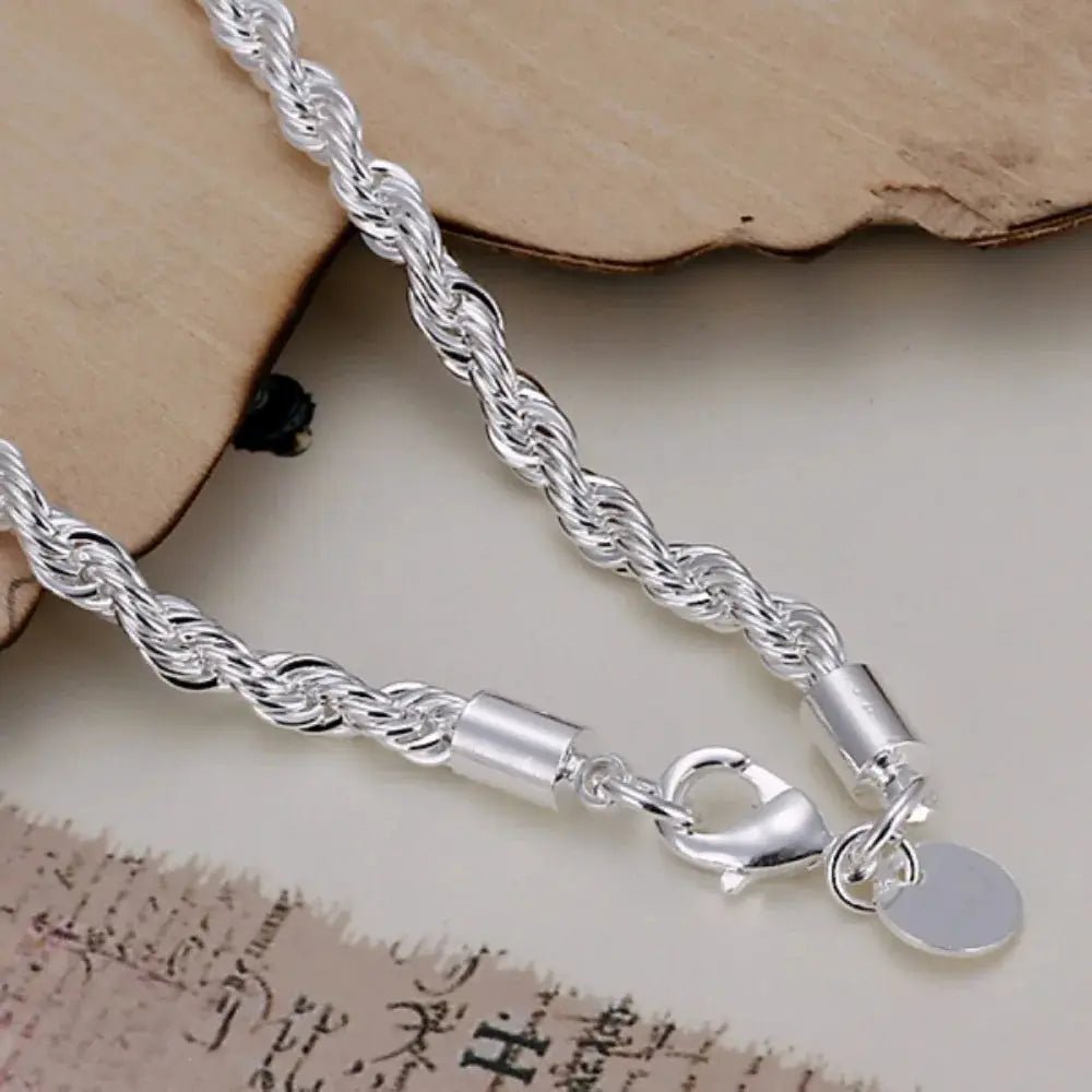 Silver Plated Twisted Rope Bracelet For Women And Men Unisex Fashion Jewelry 8 Inch Lobster Clasp - Simples Market