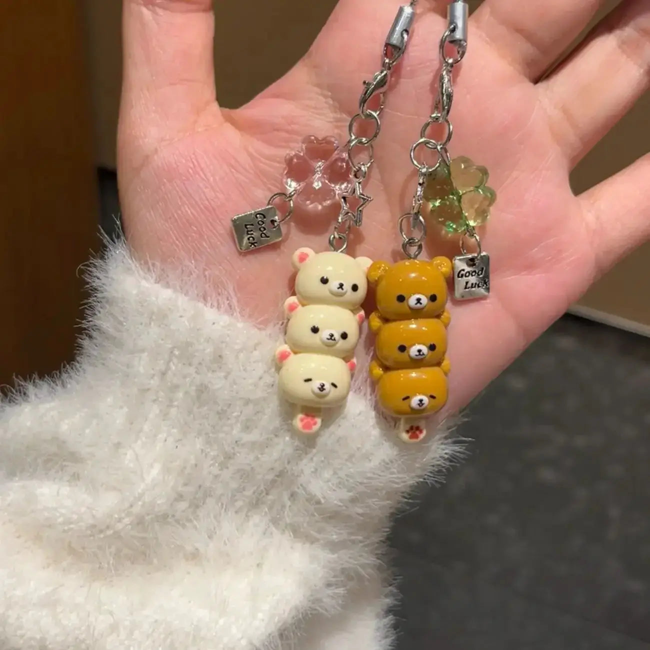 Cute Bear Phone Charms Pendant Kawaii Anime Keychain For Keys School Bag iPhone 17 Pro Max AirPods Korea Y2K Accessories
