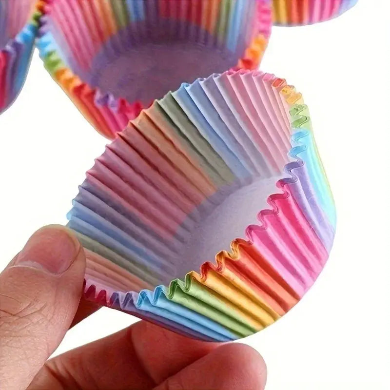 100 Pcs Rainbow Cupcake Liners Disposable Paper Baking Cups For Cupcakes Muffins And Desserts Kitchen Party Supplies
