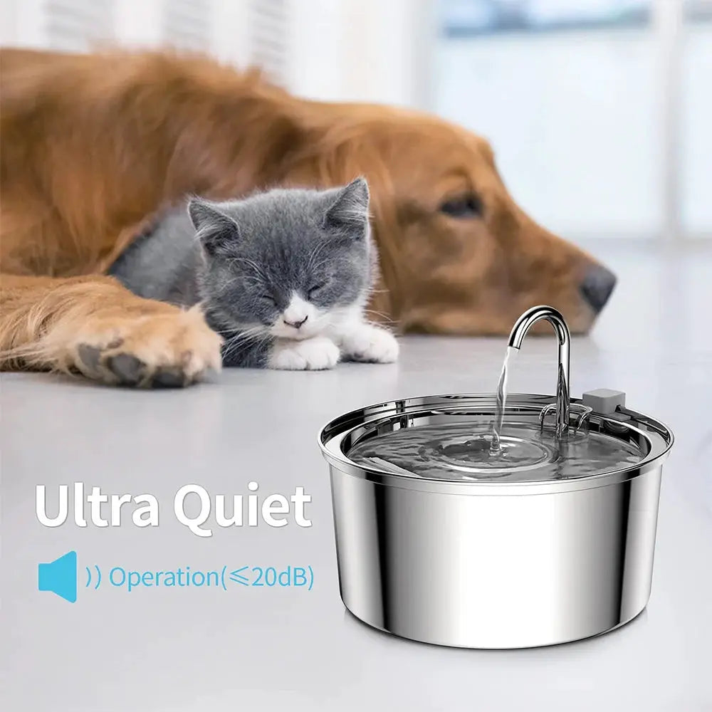 Stainless Steel Automatic Pet Water Fountain USB Quiet Filter Bowl