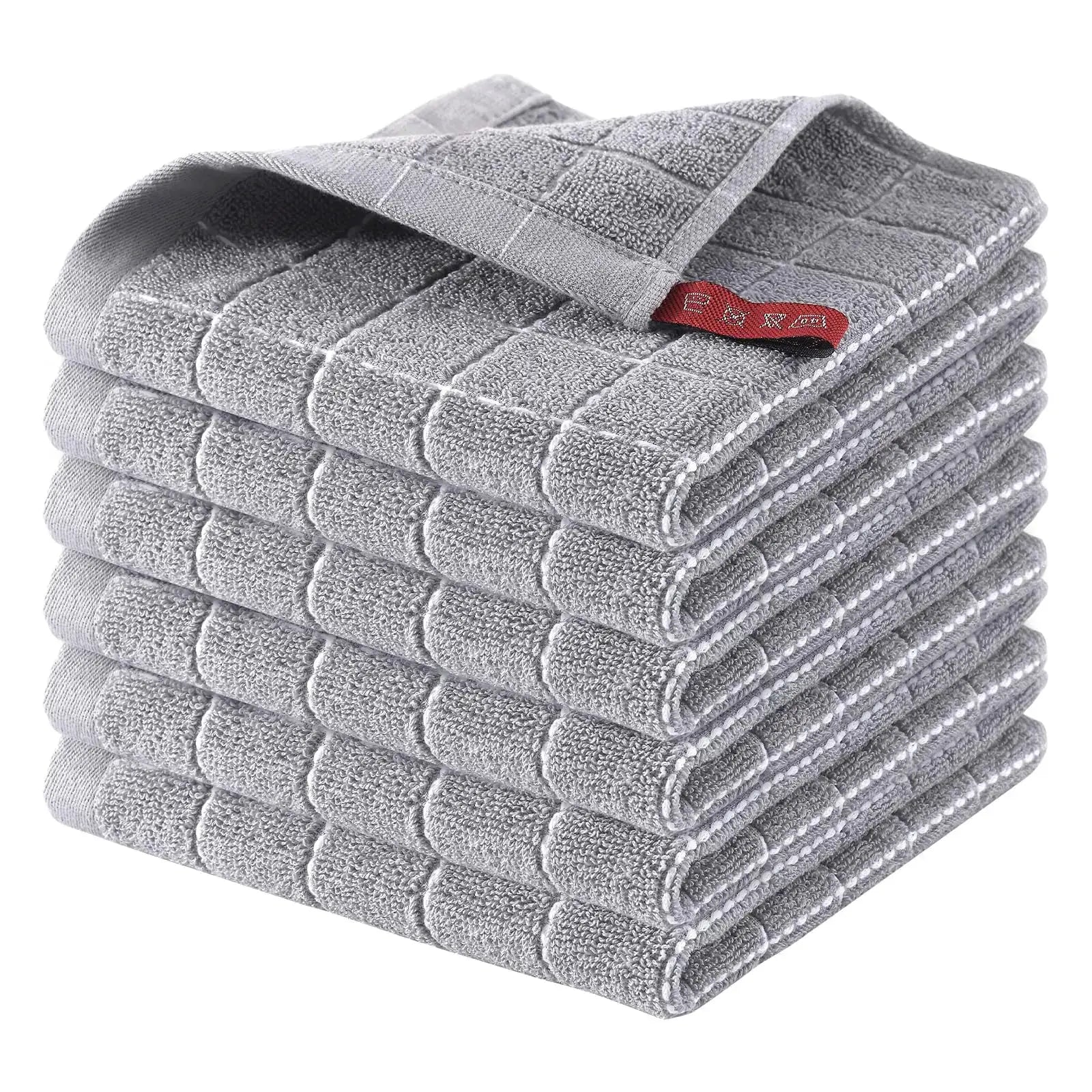 Dish towels 6-pack by Simples Market, cotton terry, gray 12x12 inches, ultra-soft and absorbent