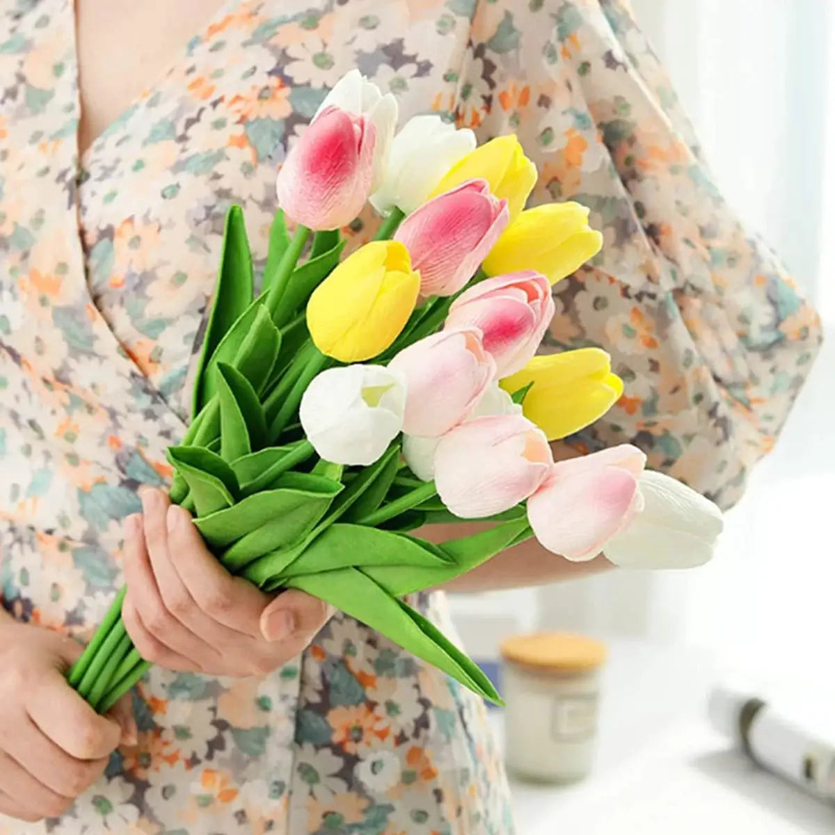 Real Touch Tulips And Roses Artificial Flowers Scrapbooking Vase Home Decor Wedding Garden Arch Garland 10 Or 30 Pieces