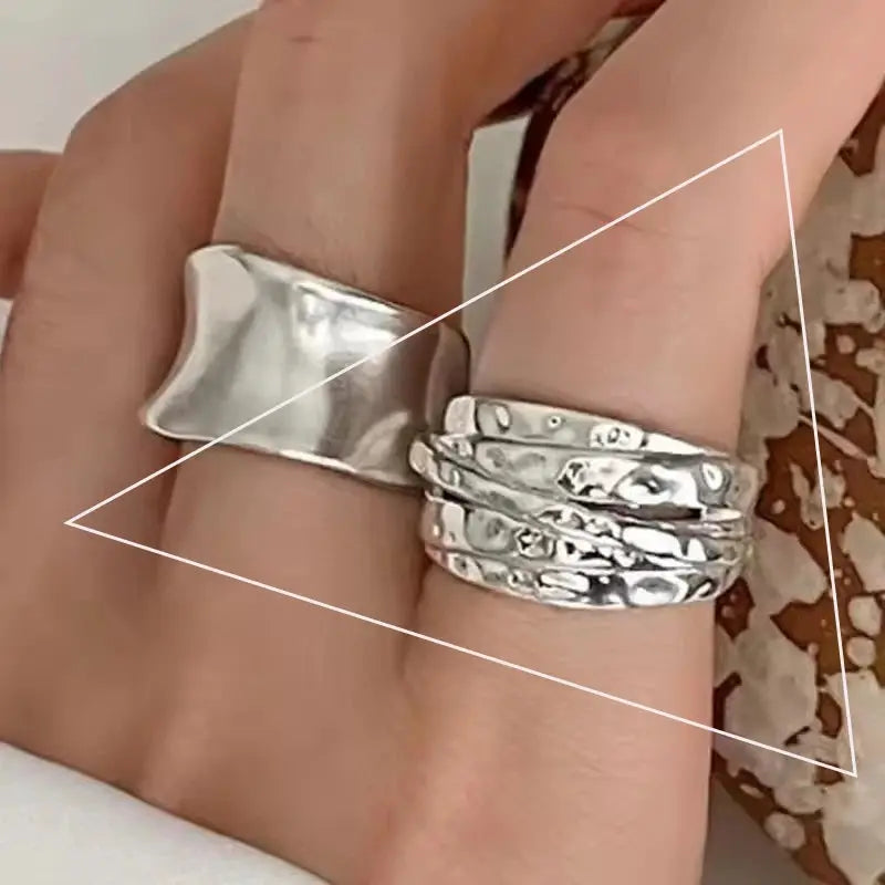 Ventfille 925 Sterling Silver Rings Fashion Hip Hop Vintage Couples Hollow Lines Punk Silver Party Adjustable Jewelry