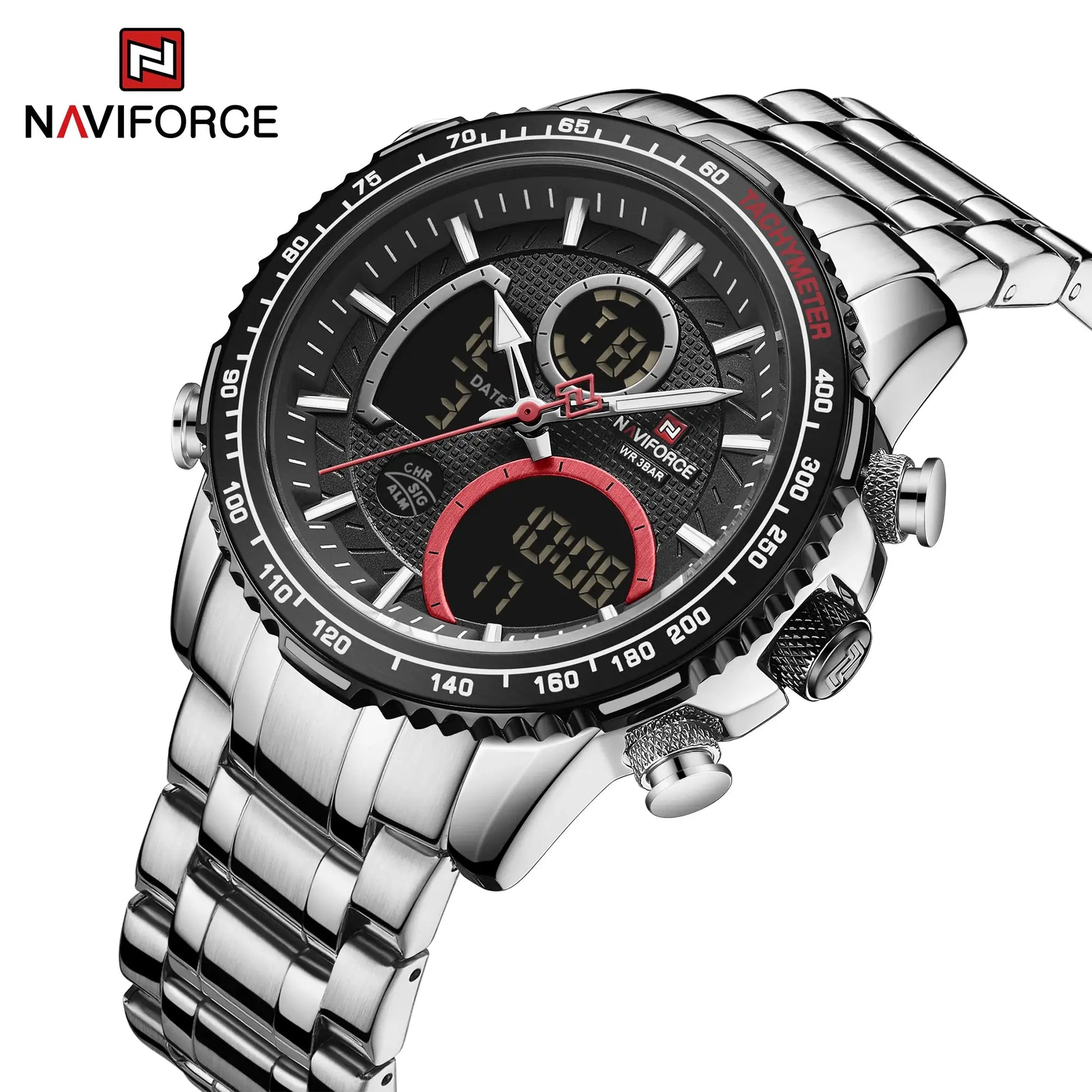 NAVIFORCE men's sport chronograph wristwatch with stainless steel band