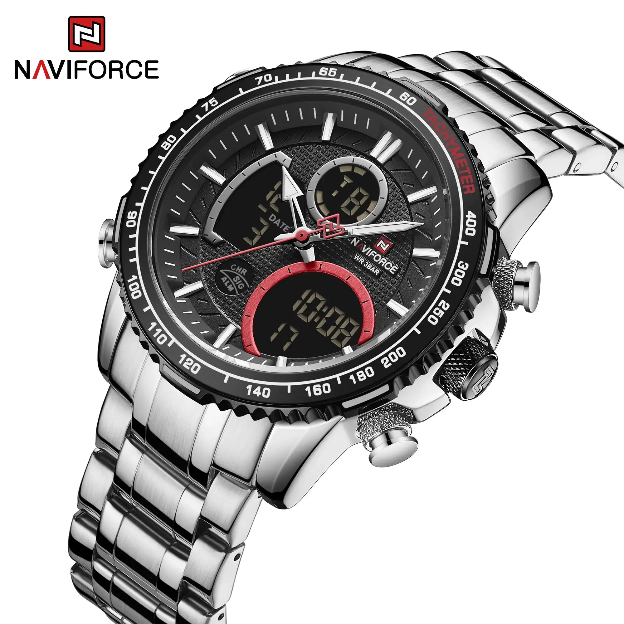 NAVIFORCE men's sport chronograph wristwatch with stainless steel band