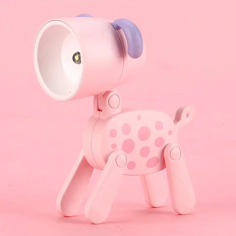 Mini LED Night Light Folding Desk Lamp in pink cartoon animal shape with adjustable legs for kids' bedrooms.