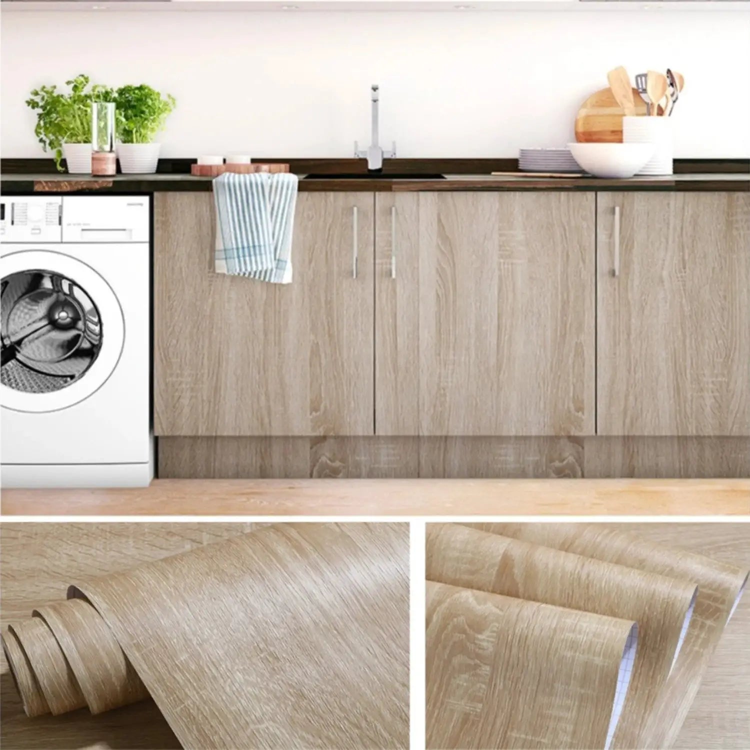 Wood grain vinyl wallpaper, 55cm wide, self-adhesive and waterproof, by Simples Market