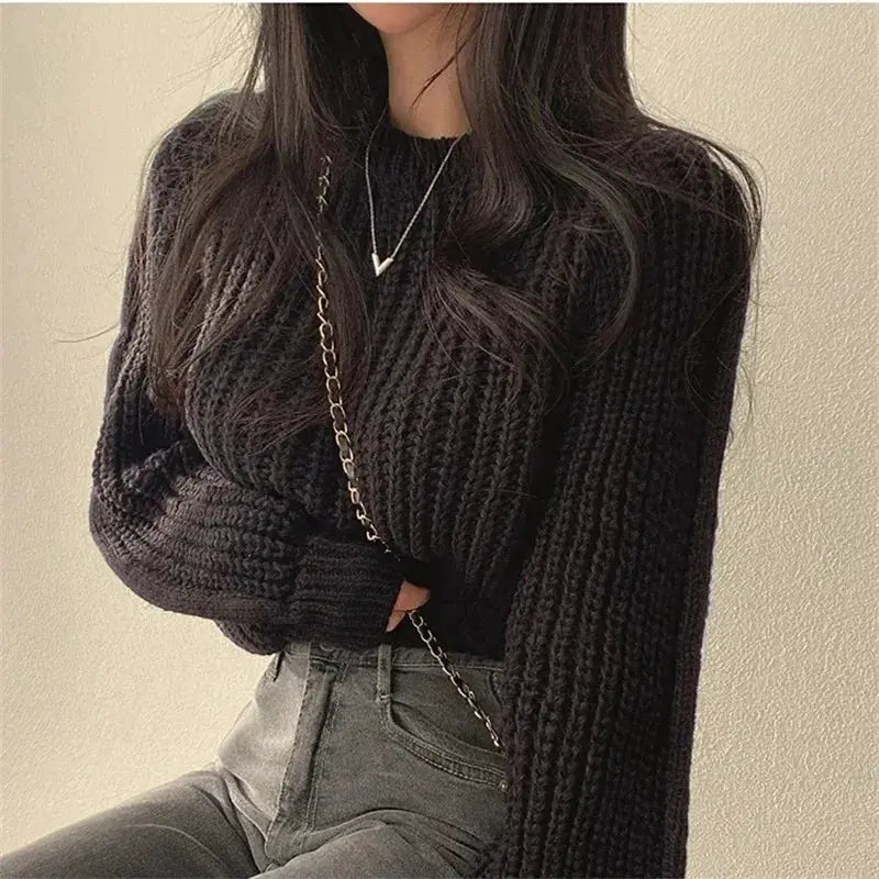 Loose Vintage Harajuku Lantern Sleeve Sweater For Women Soft Warm Knitwear Autumn Winter Fashion Top