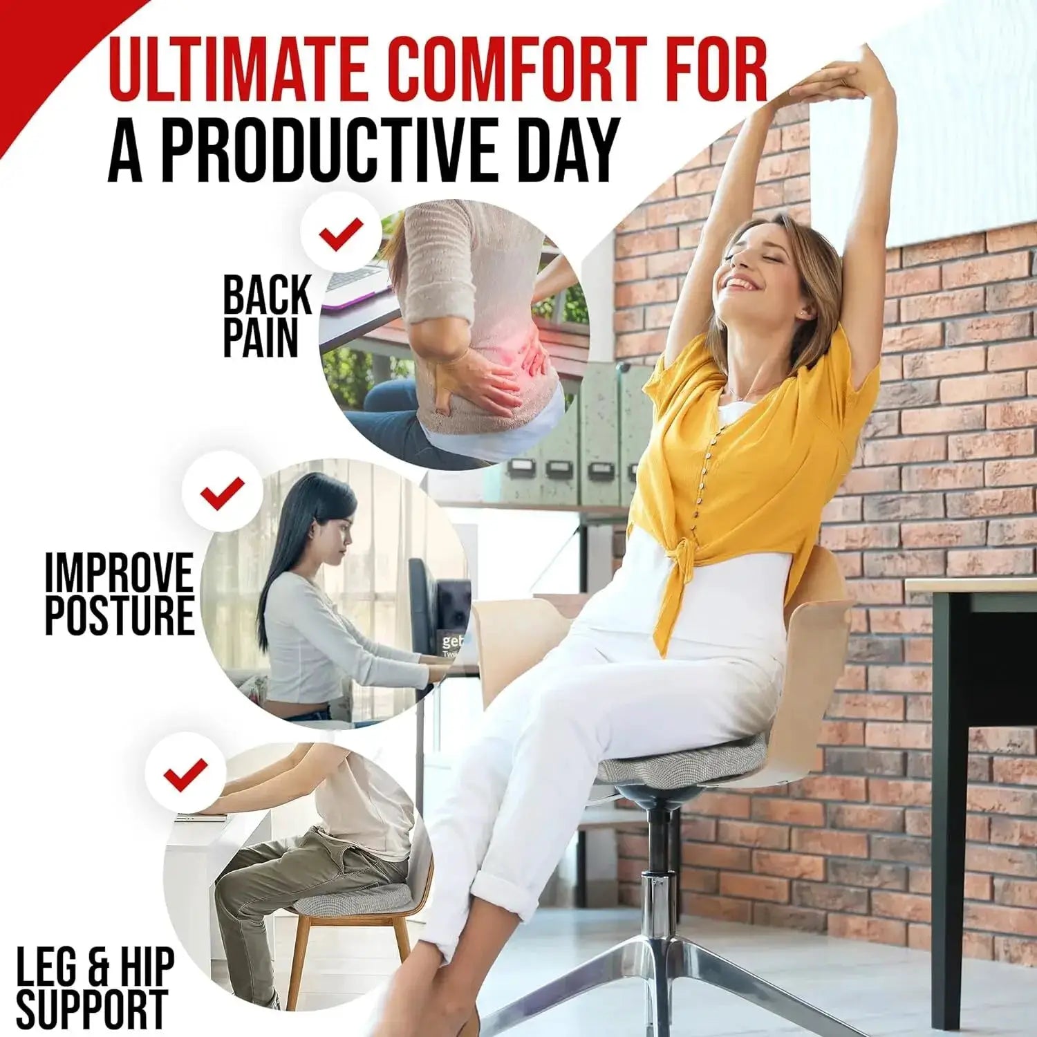 Ergonomic Memory Cotton Office Chair Cushion For Hemorrhoid Relief And Prolonged Sitting Comfort