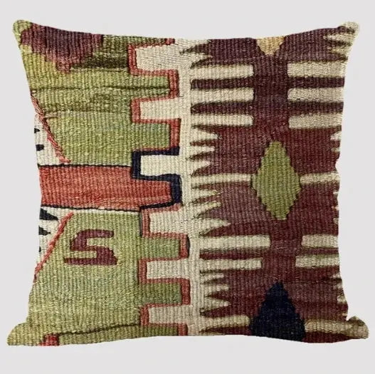 Bohemian linen cushion cover in multicolor geometric print by Simples Market