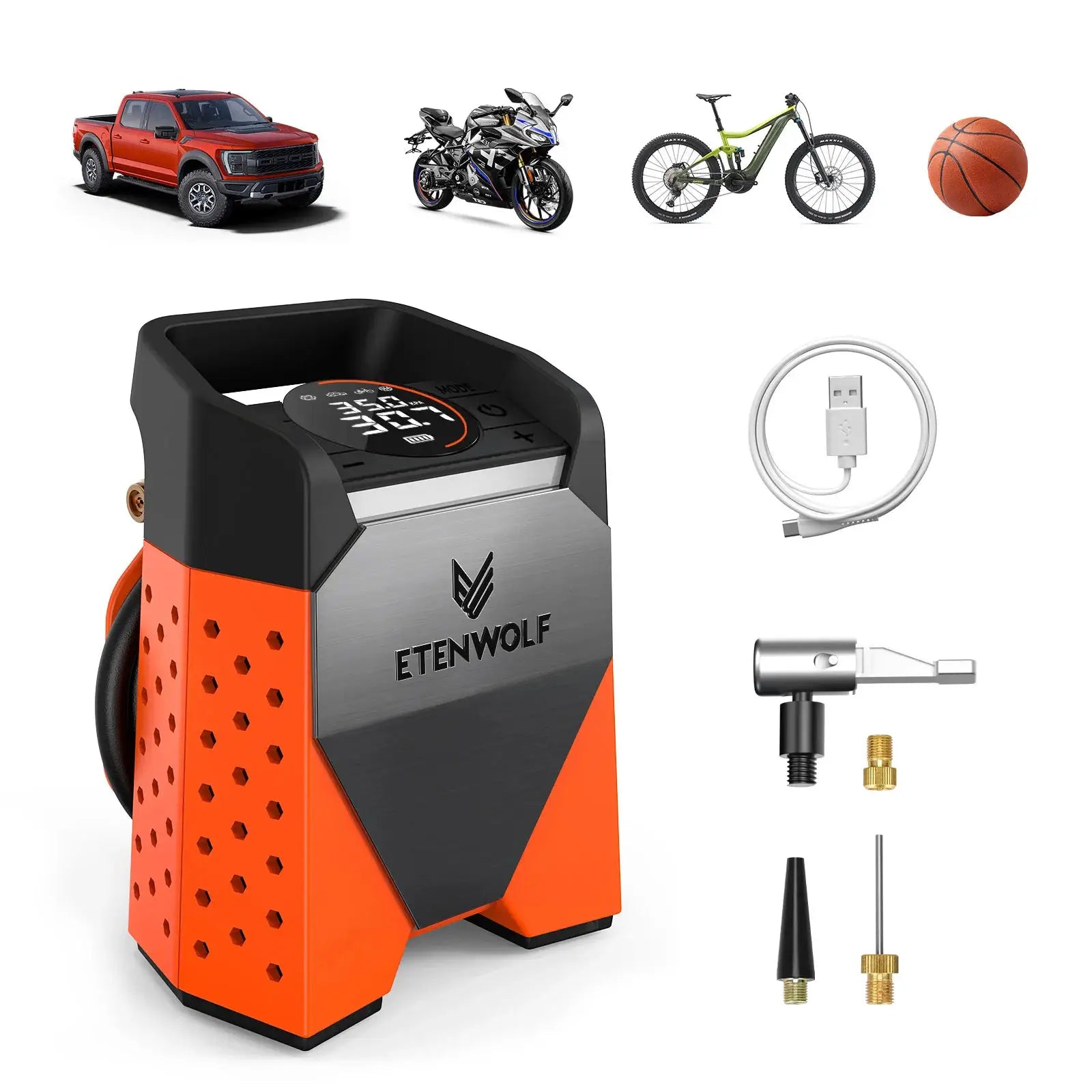 ETENWOLF ZEPHYR S3C Portable Tire Inflator 7800mAh 160 PSI Battery