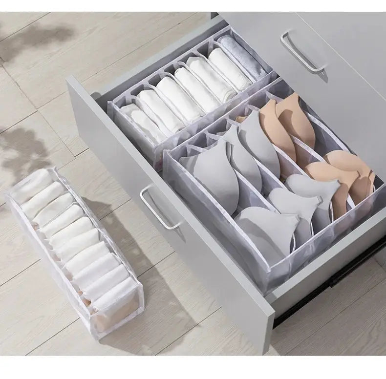 Simples Market gray fabric underwear and sock drawer organizer with multiple divided compartments