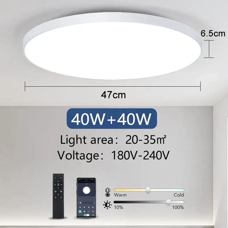 MARPOU round white smart LED ceiling lamp with remote control, dimmable 40W+40W for bedroom