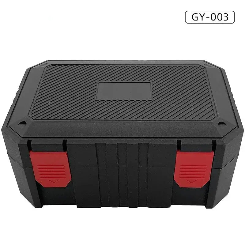 Plastic tool storage box with red latches, black rugged organizer case by Simples Market