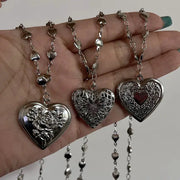 Romantic Heart Locket Pendant Openable Stainless Steel Photo Frame Necklace For Women Men Keepsake Gift