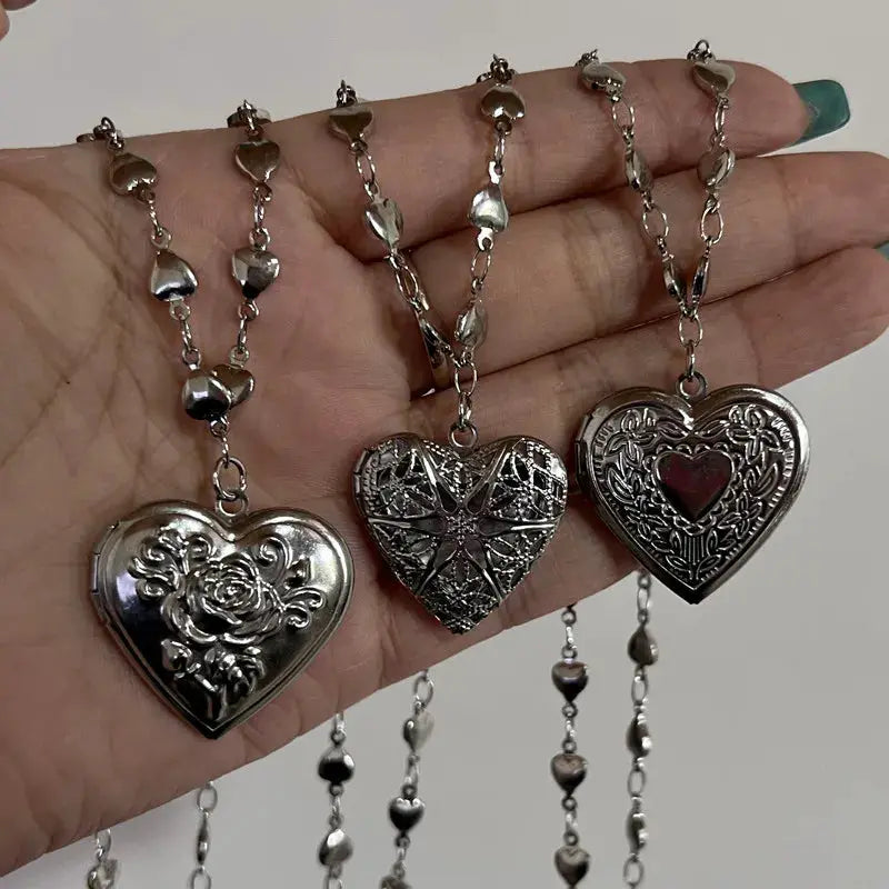 Romantic Heart Locket Pendant Openable Stainless Steel Photo Frame Necklace For Women Men Keepsake Gift