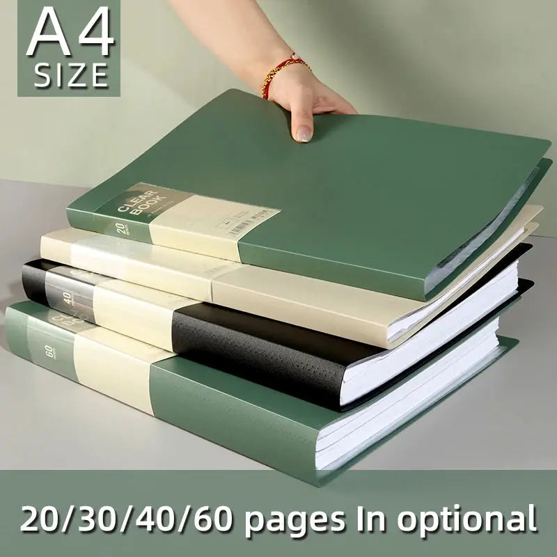 Simples Market A4 side-loading folder binder with dividers; transparent green/cream, four-pack, 20/30/40/60 pages option