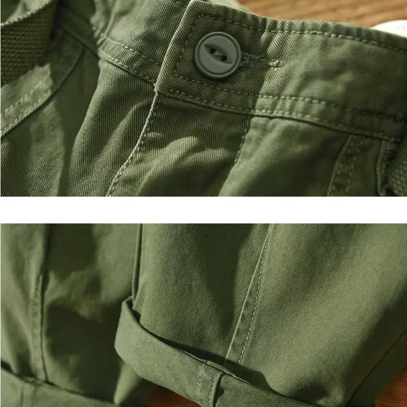 Simples Market olive green pure cotton men's cargo pants with belt loops and rolled cuffs